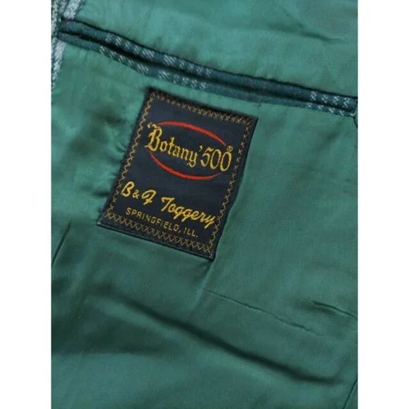 VTG BOTANY 500 Men's Green Plaid Sport Coat Jacket Size 40 Regular - Picture 3 of 11